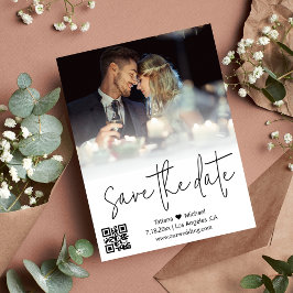 Postal De Anuncios caligrafía código qr pareja foto guardar la fecha 