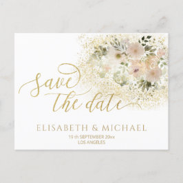 Postal De Anuncios Caligrafía dorada floral rosa suave