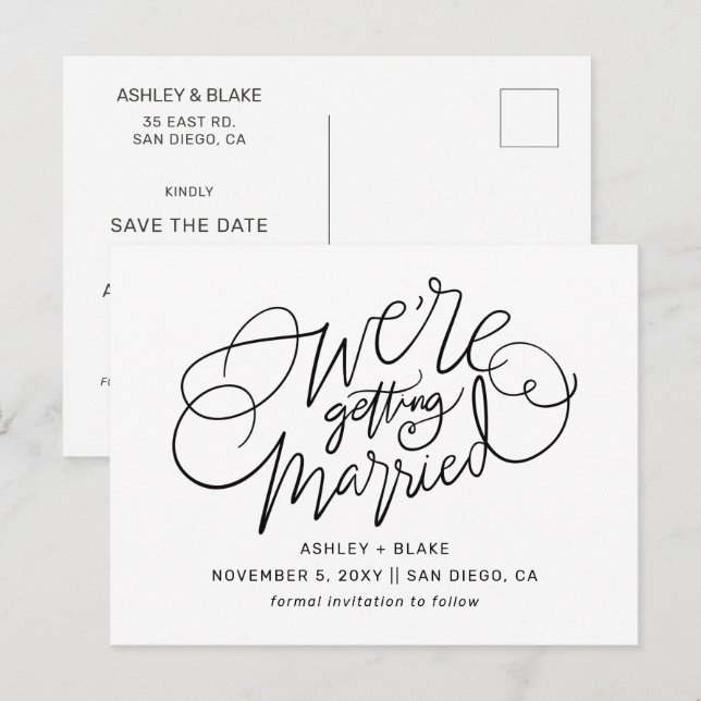 Postal De Anuncios Caligrafía manuscrita simple negra salva la fecha (Anverso / Reverso)