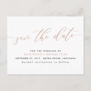 Postal De Anuncios Caligrafía moderna Rose Gold Save the Date