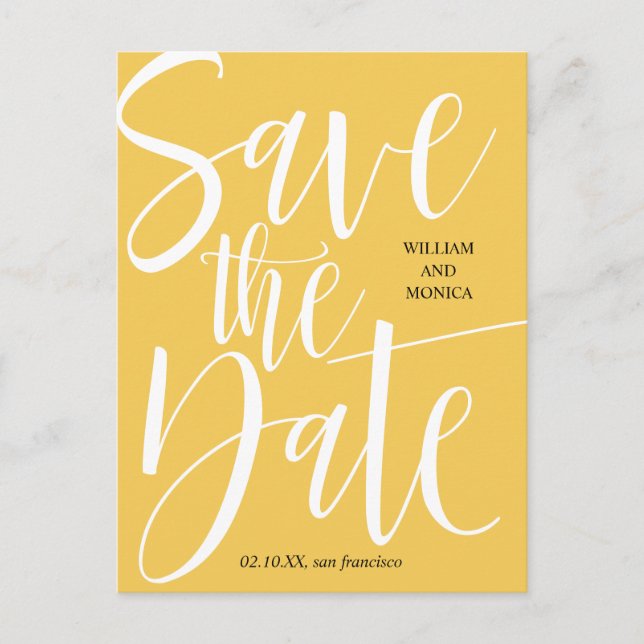 Postal De Anuncios Caligrafía Negrita | Boda moderna con mostaza blan (Anverso)
