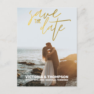 Postal De Anuncios Caligrafía Personalizada Boda con Hojas de Oro