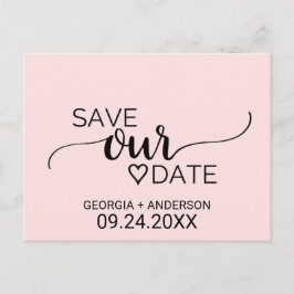 Postal De Anuncios Caligrafía simple rosa Rubor Guardar nuestra fecha