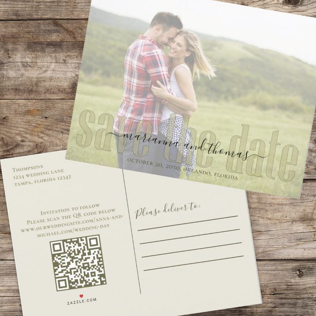 Postal De Anuncios Caligrafía Vellum Moderno Código QR de Foto Elegan (Subido por el creador)