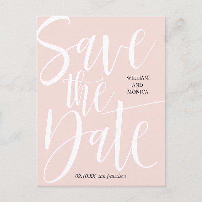 Postal De Anuncios Calligrafía negrita | boda moderno rosa blanco (Anverso)