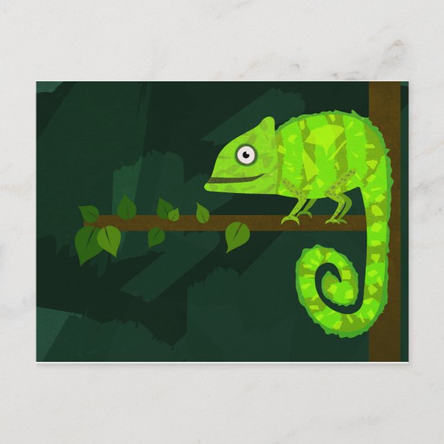 Postal De Anuncios Camaleón lindo verde (Anverso)