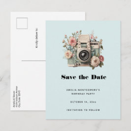 Postal De Anuncios Cámara con imagen retro pastel de flores
