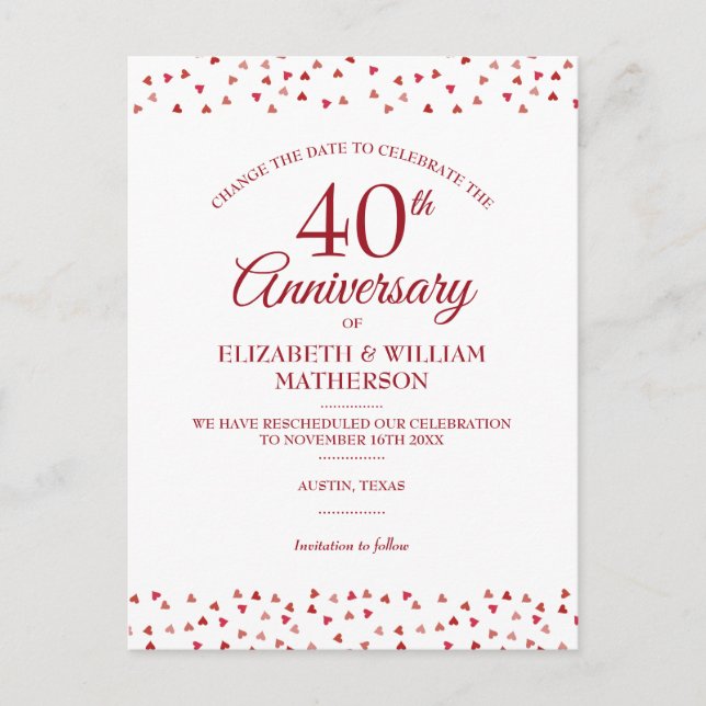 Postal De Anuncios Cambia la fecha 40º Aniversario de bodas de Rubí (Anverso)