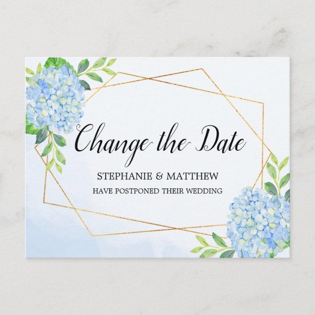 Postal De Anuncios Cambia la fecha de boda de hortensias geométricas (Anverso)
