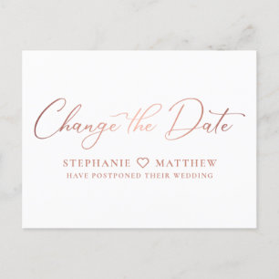 Postal De Anuncios Cambia la fecha Modern Rose Gold Script