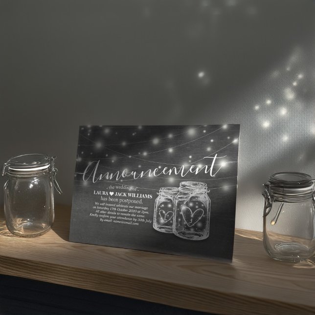 Postal De Anuncios Cambiar La Fecha Boda Aplazamiento Mason Jars (Subido por el creador)