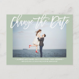 Postal De Anuncios CAMBIAR LA FECHA Chic Sage Verde caligrafía foto