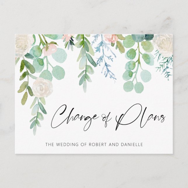 Postal De Anuncios Cambio boda de planes Acuarela Vegetación Floral (Anverso)