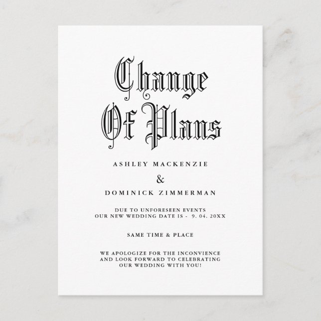 Postal De Anuncios Cambio de actualización simple de Boda gótico (Anverso)