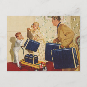 Postal De Anuncios Cambio de dirección antiguo, familia con maletas
