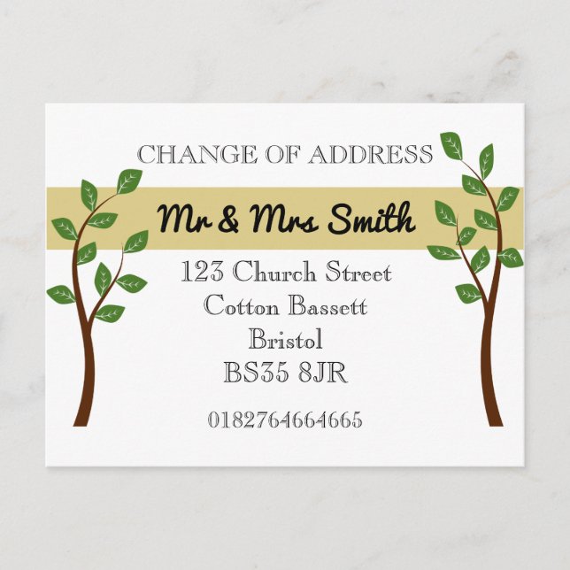 Postal De Anuncios Cambio de dirección árbol de hojas simples (Anverso)
