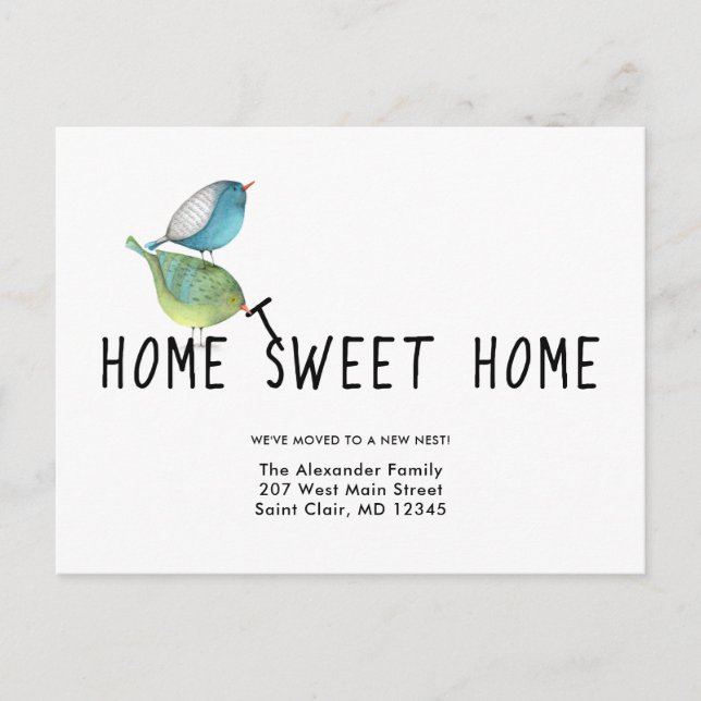Postal De Anuncios Cambio de dirección Aves Cutas Hogar Dulce Hogar (Anverso)
