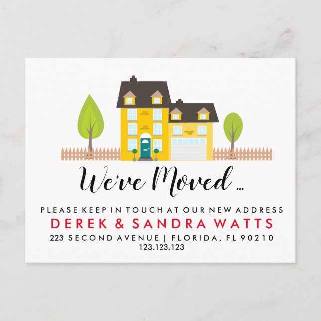 Postal De Anuncios Cambio de dirección casa amarilla nos hemos mudado (Anverso)