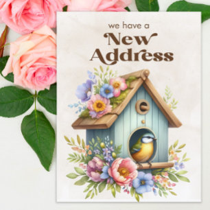 Postal De Anuncios Cambio de Dirección Casita de Pájaros Flores