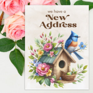 Postal De Anuncios Cambio de Dirección Casita de Pájaros Pájaro Azul 