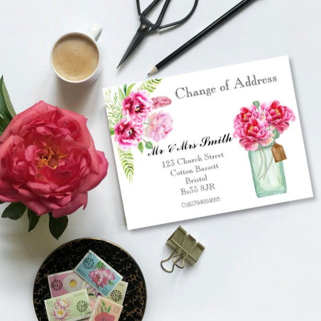 Postal De Anuncios Cambio de dirección de flores acuarelas (Subido por el creador)