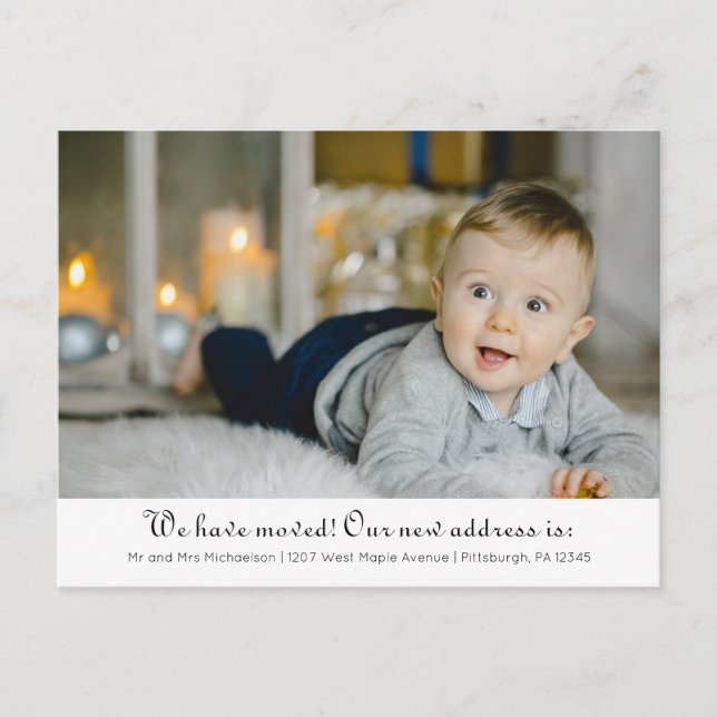 Postal De Anuncios Cambio de dirección foto clásica con mensaje (Anverso)