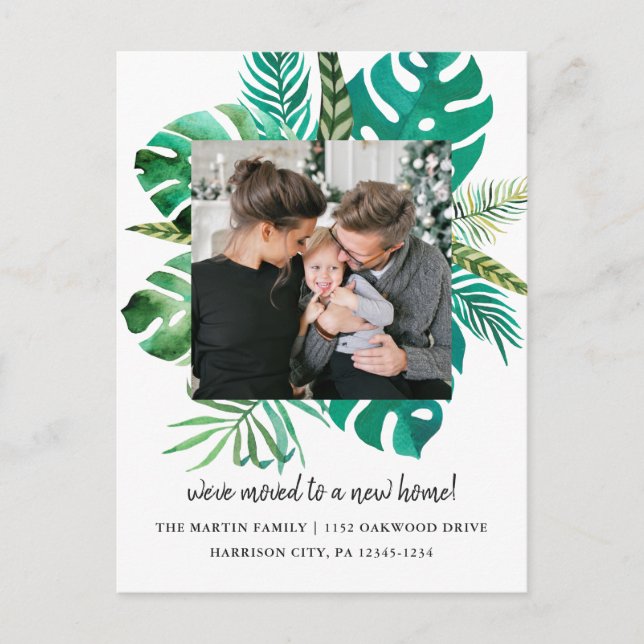 Postal De Anuncios Cambio de Dirección Foto de Hojas Tropicales (Anverso)