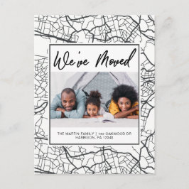 Postal De Anuncios Cambio de dirección Mapa en blanco y negro Diseño 