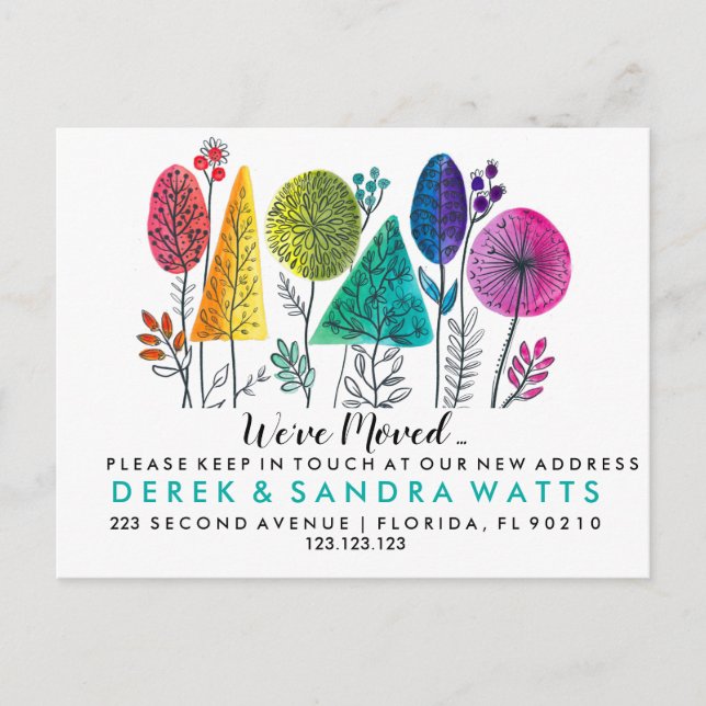 Postal De Anuncios Cambio de dirección nos hemos mudado acuarela (Anverso)