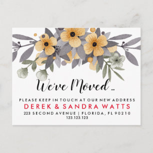 Postal De Anuncios Cambio de dirección nos hemos mudado floral gris y