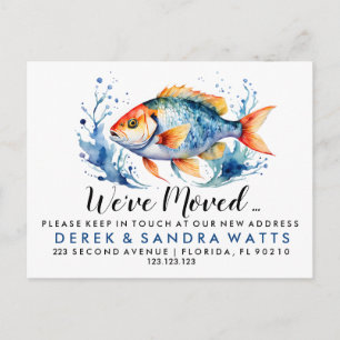 Postal De Anuncios Cambio de dirección nos hemos mudado pez acuarela