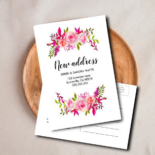 Postal De Anuncios Cambio de dirección nos hemos mudado rosas rosada