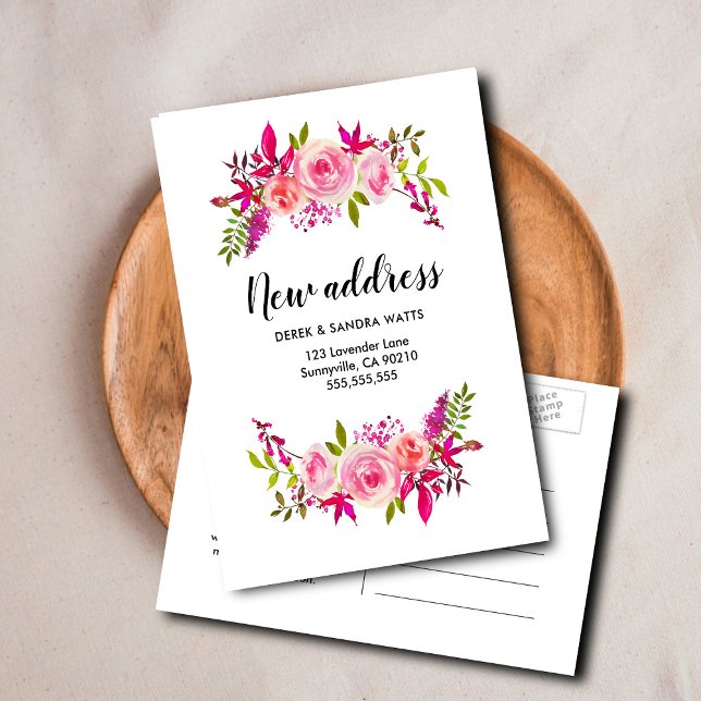 Postal De Anuncios Cambio de dirección nos hemos mudado  rosas rosada (Subido por el creador)