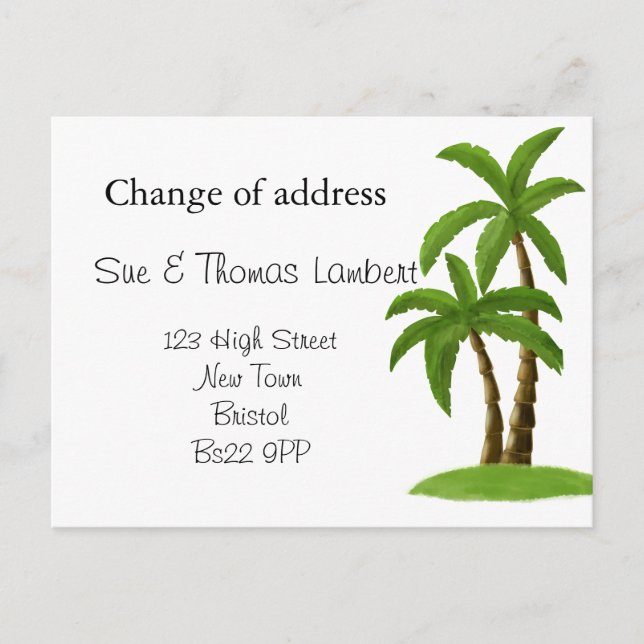 Postal De Anuncios Cambio de dirección tema playa palmera (Anverso)