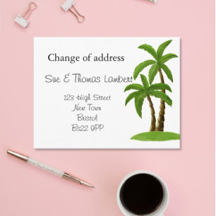 Postal De Anuncios Cambio de dirección tema playa palmera