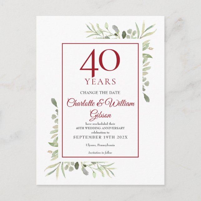 Postal De Anuncios Cambio de fecha 40 aniversario de boda Verduras  (Anverso)