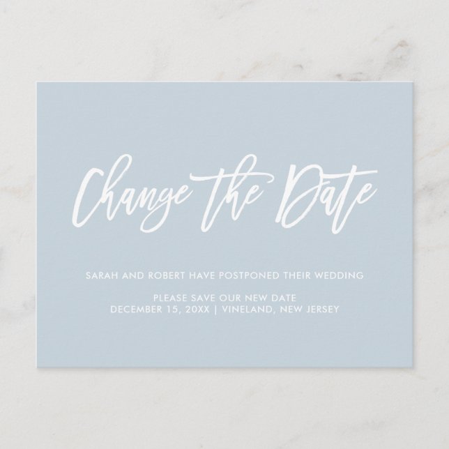 Postal De Anuncios Cambio de fecha de azul polvoriento Boda pospuesta (Anverso)