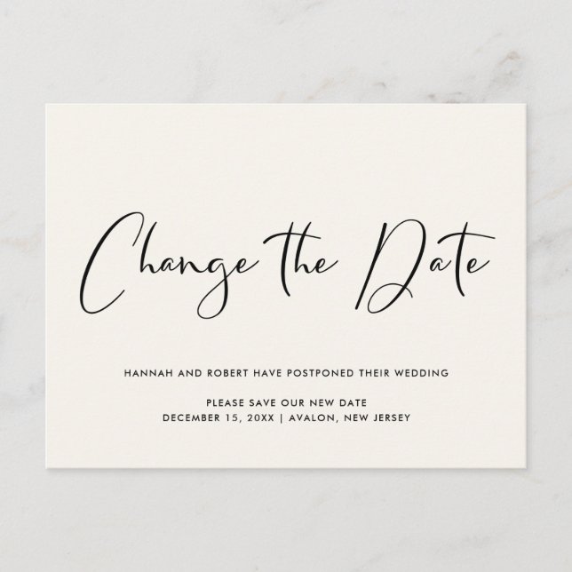 Postal De Anuncios Cambio de Fecha de Boda Crema Claro (Anverso)