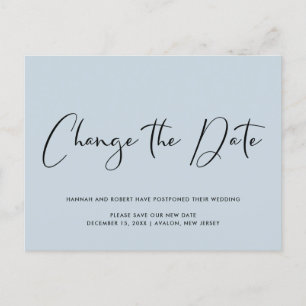 Postal De Anuncios Cambio de Fecha de Boda Postergada Azul Polvorient
