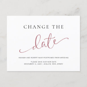Postal De Anuncios Cambio de Fecha de Boda Rosa Negro
