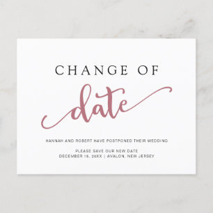 Postal De Anuncios Cambio de Fecha de Boda Rosa Negro