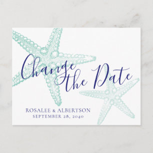 Postal De Anuncios Cambio de fecha de la boda Verde azulada de la pla