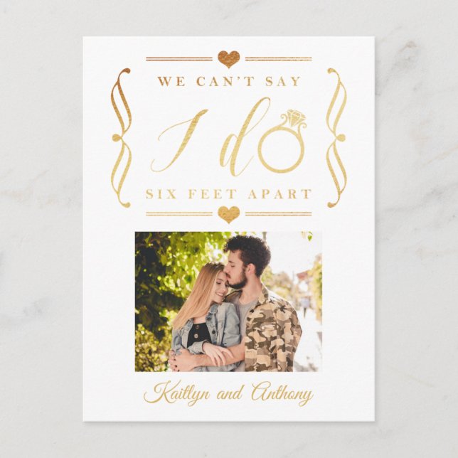 Postal De Anuncios Cambio de fecha de posposición de Boda de seis pie (Anverso)