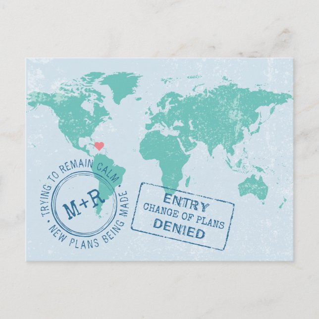 Postal De Anuncios Cambio de Fecha de Reprogramación Viaje de Boda de (Anverso)