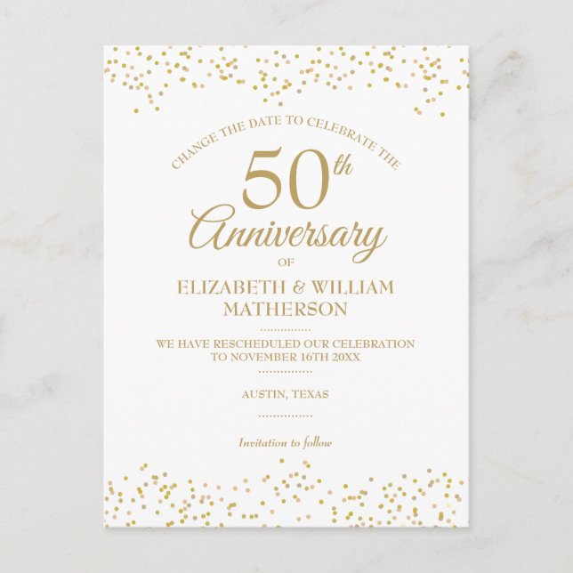 Postal De Anuncios Cambio de fecha del 50 aniversario de bodas (Anverso)