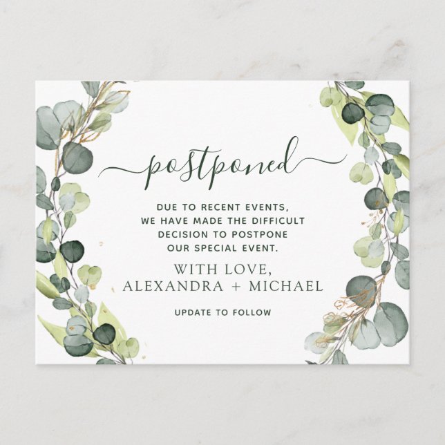 Postal De Anuncios Cambio de Fecha Eucalipto Verdor Pospuesto (Anverso)