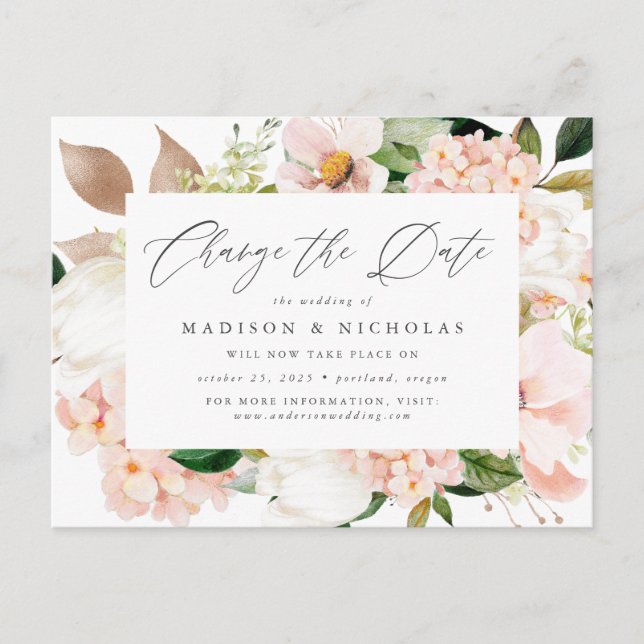 Postal De Anuncios Cambio de Fecha Floral Spring Blush (Anverso)