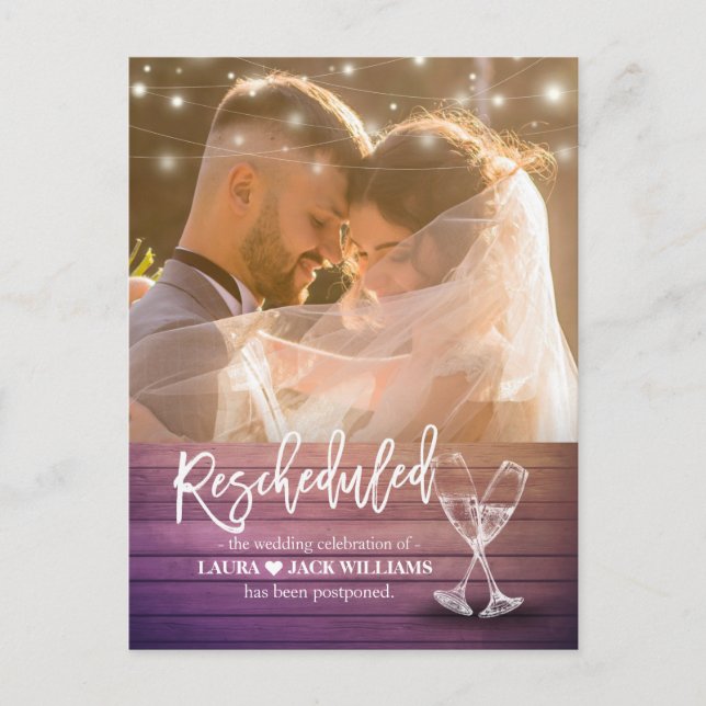 Postal De Anuncios Cambio de plan de aplazamiento de Boda reprogramad (Anverso)