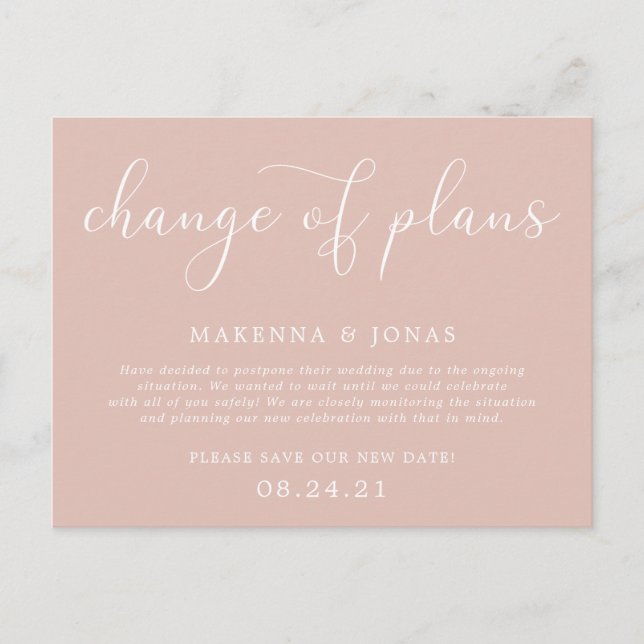 Postal De Anuncios Cambio de planes aplazamiento de la boda (Anverso)