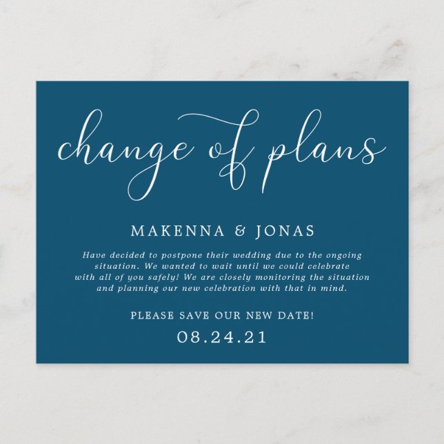 Postal De Anuncios Cambio de planes aplazamiento de la boda (Anverso)